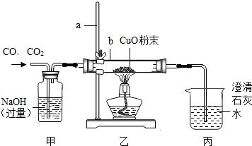 如图是利用CO CO2混合气体中的CO还原CuO的实验示意图.①仪器a的名称是 .乙装置中应该用酒精灯的